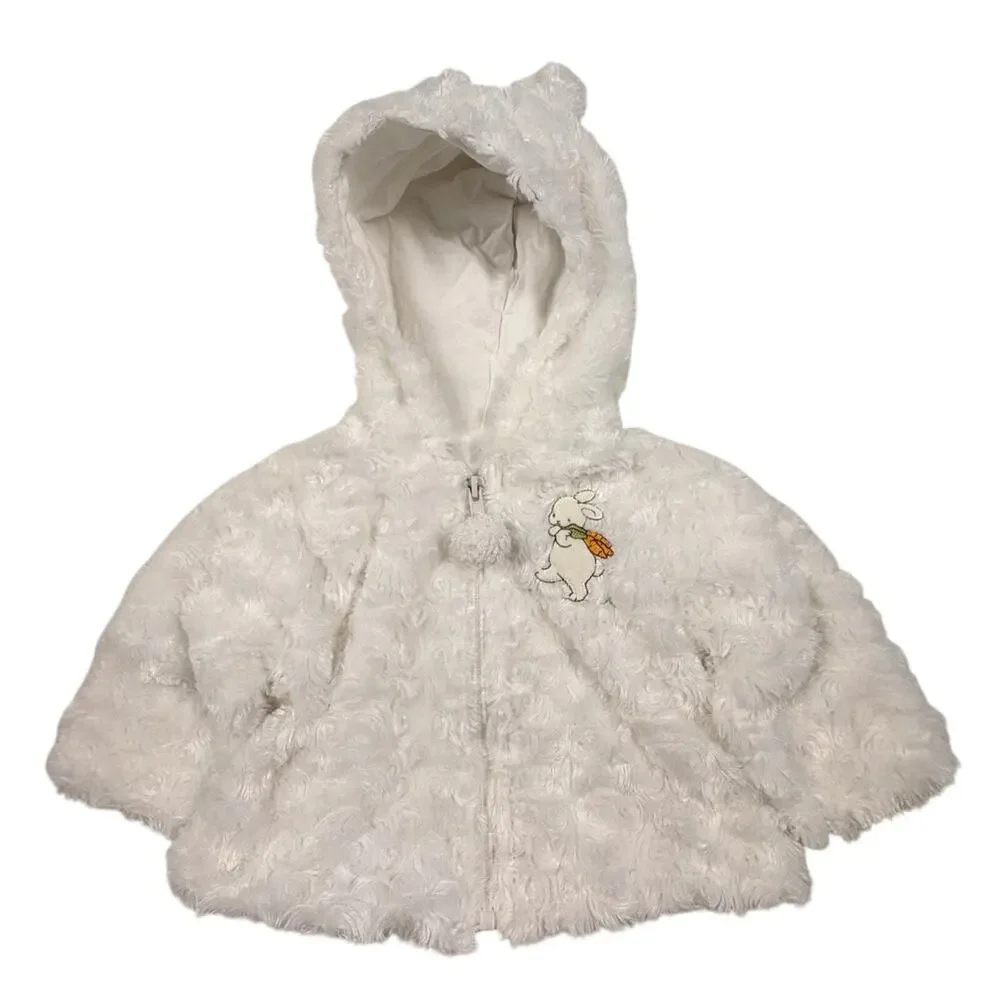 Bunnies By The Bay Plush Zip Up Hooded Jacket 6-9M Ivory Embroidered
